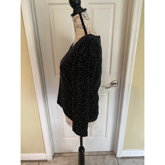 Vintage Leslie Fay Evenings Beaded Black Formal Blouse Women's Medium - Picture 3 of 8